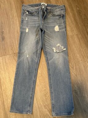 Express Distressed Light Blue Straight Leg Jeans